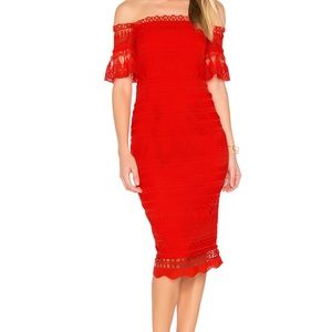 Saylor red off shoulder dress